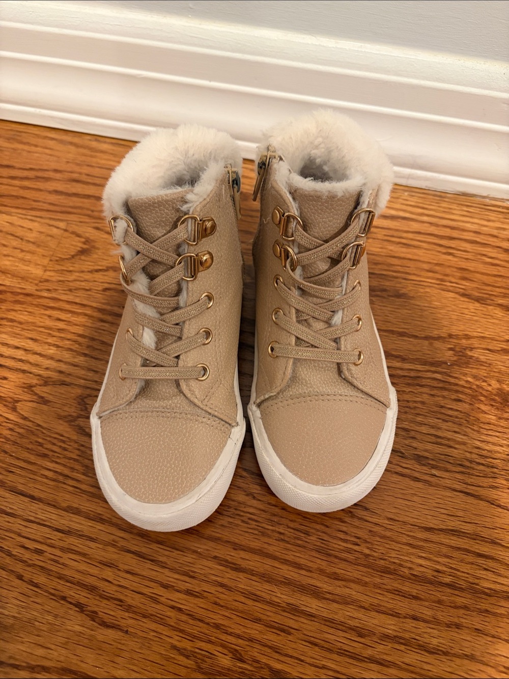 Girls Cynthia Rowley Tan Faux-Fur Lace-Up High Tops